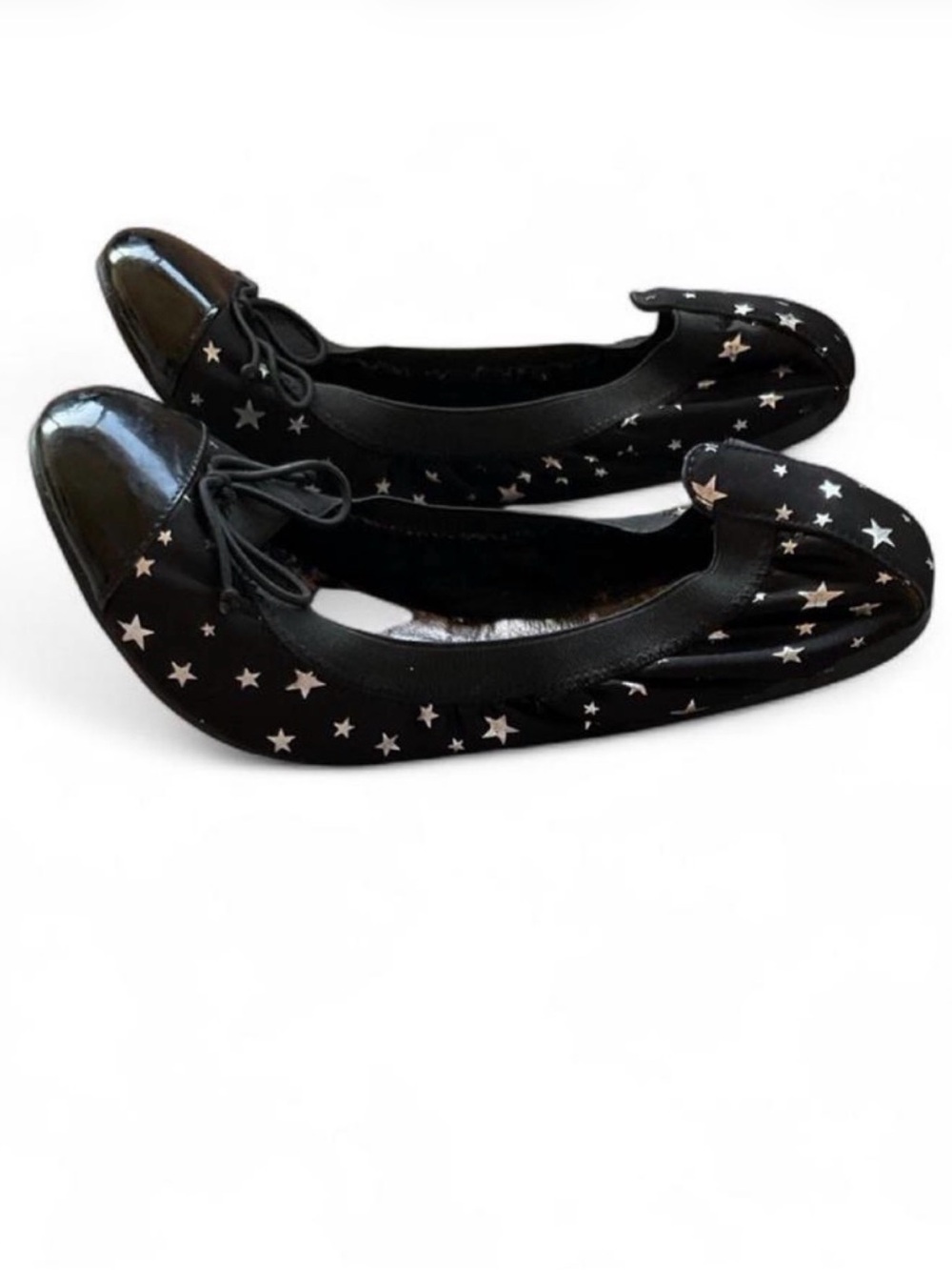 ALDO Black Silver Bow Star Print Scrunch Ballet Flats | Balletcore Y2K / EU 38